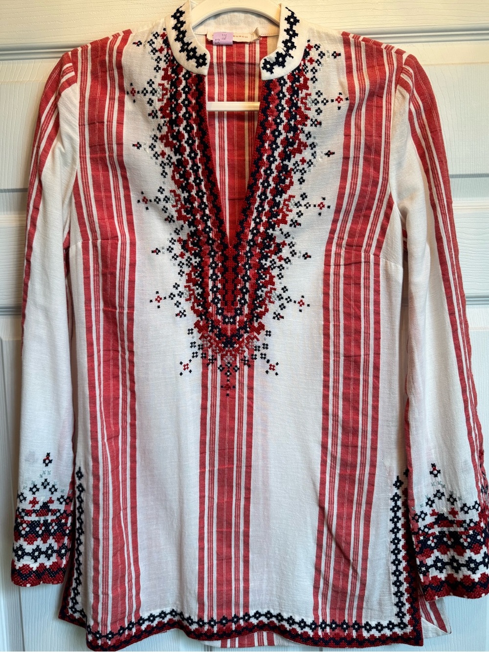 Tory Burch Embroidered Red & White Boho Tunic